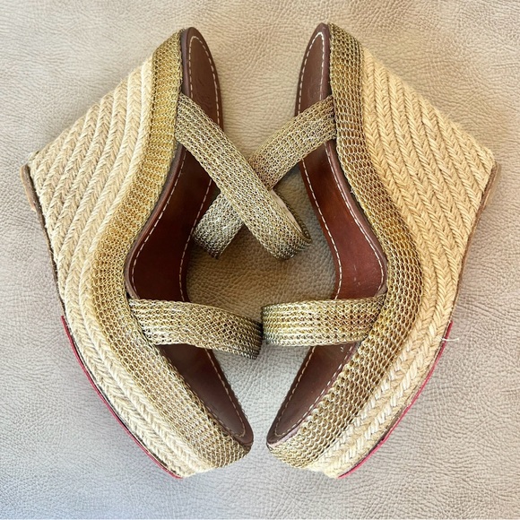 Christian Louboutin Cadena Tresse 140 Platform Wedges Espadrilles Gold Euro 40 - Picture 8 of 12